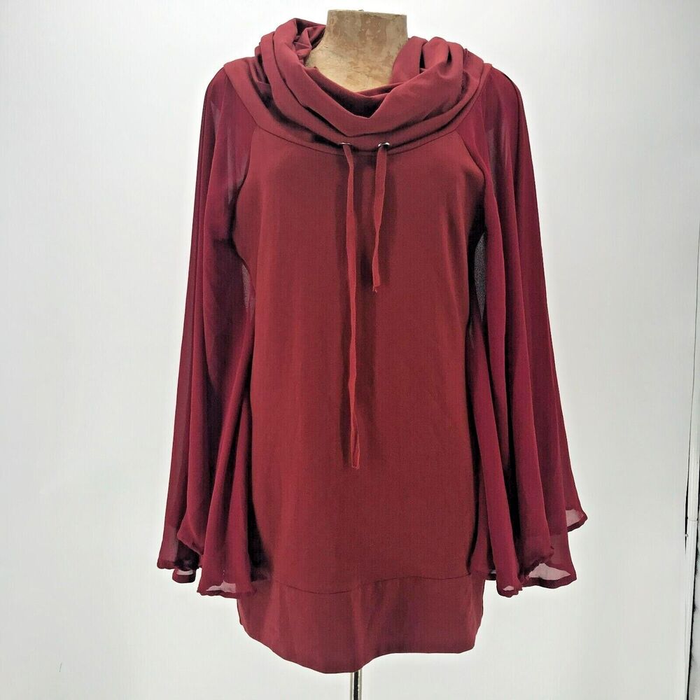 Talia Peru Bali Top Womens Small Brick Red Flutter Kimono Sleeve Cowl Neck NEW